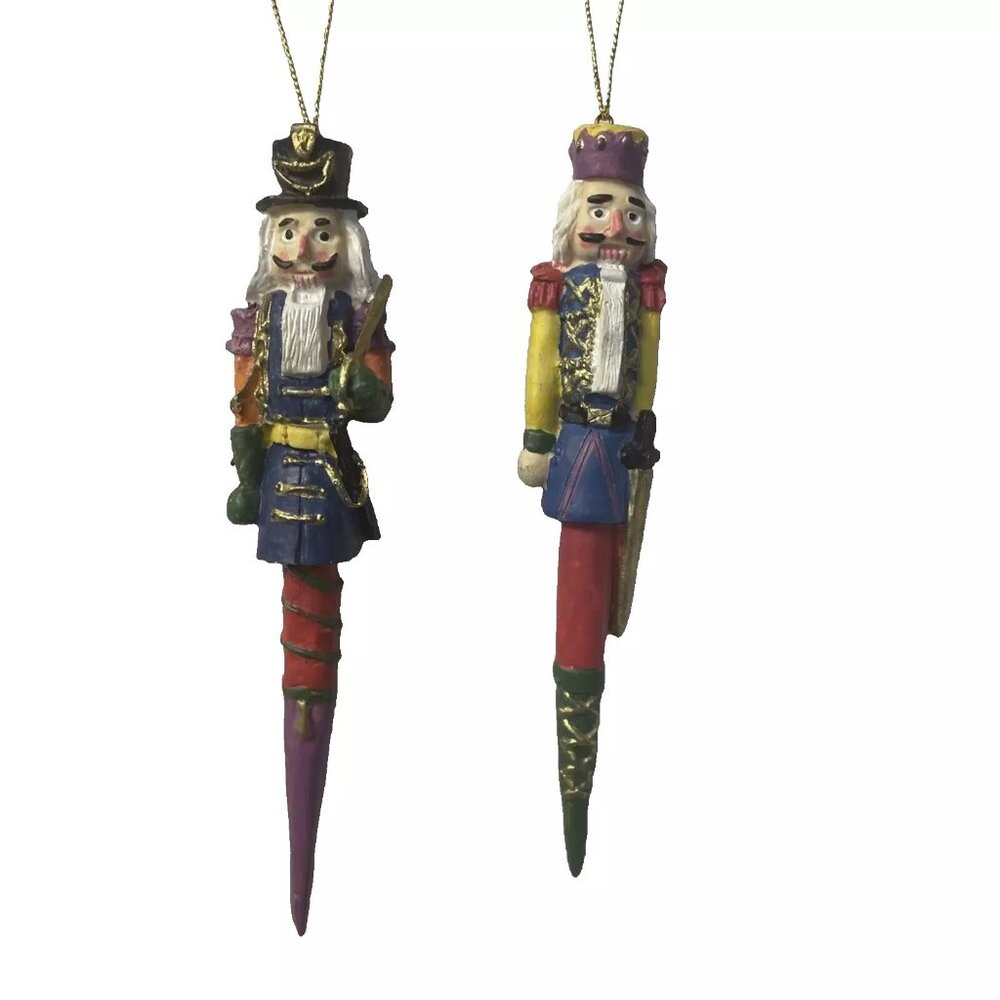 Vintage Wooden Nutcracker Icicle Ornaments - Lot of 2 Soldier